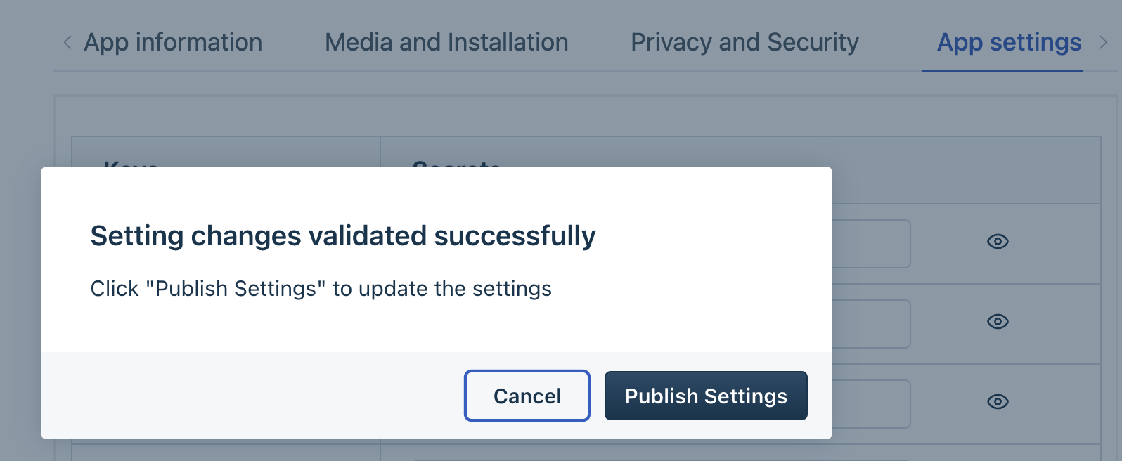 Publish App settings