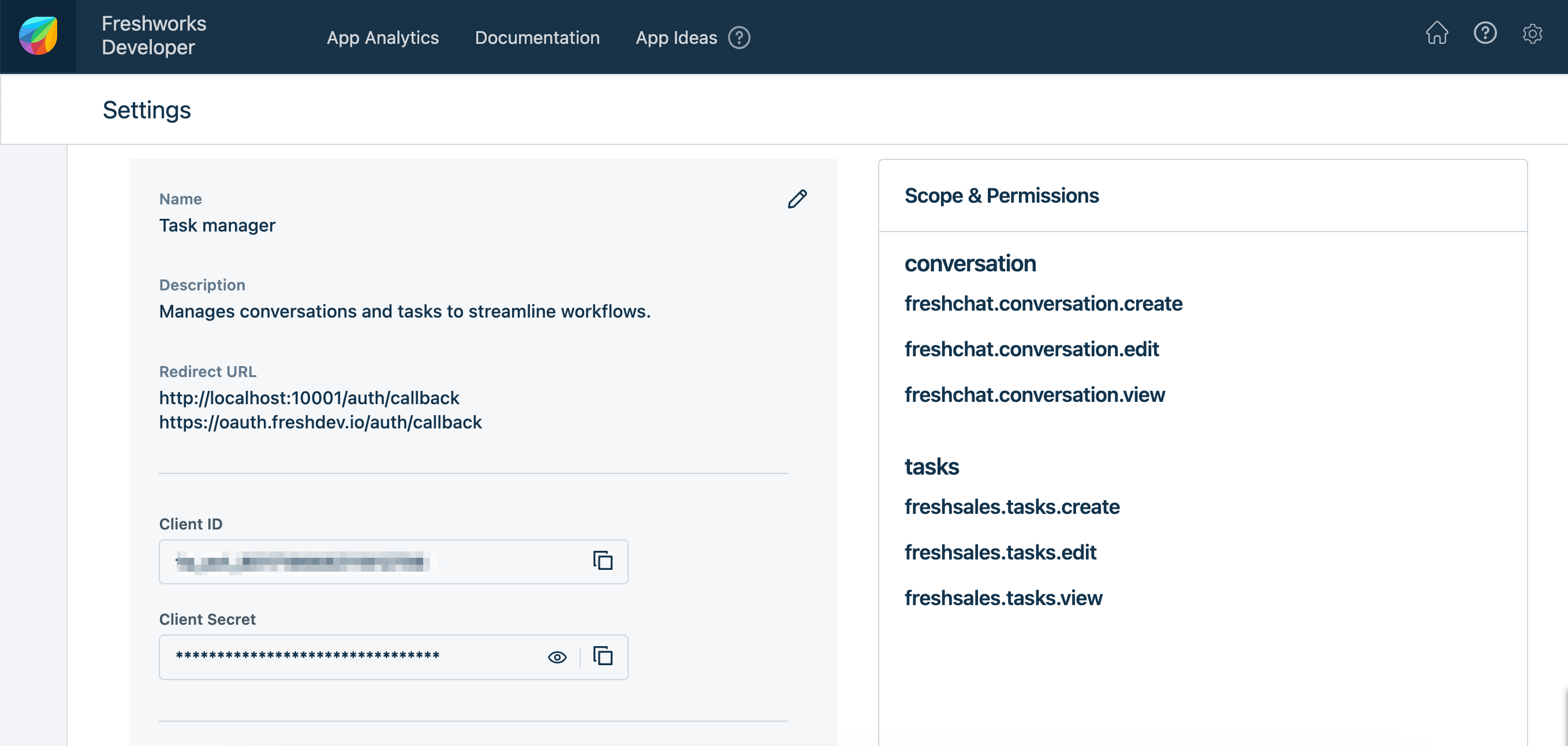 Image of OAuth Credentials details page