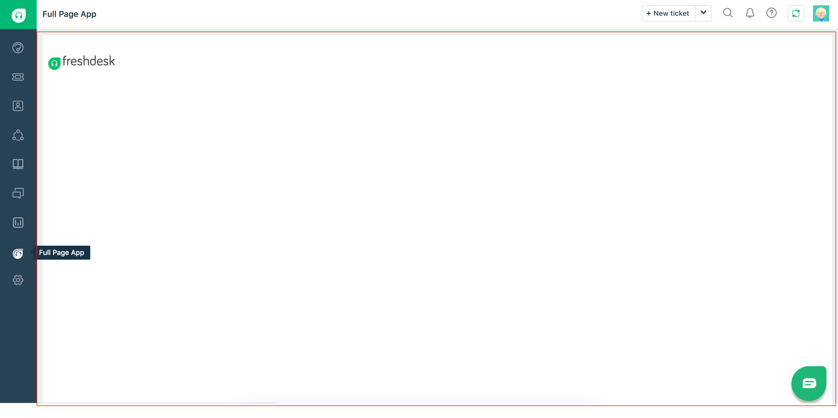 Image of full page app in Freshdesk