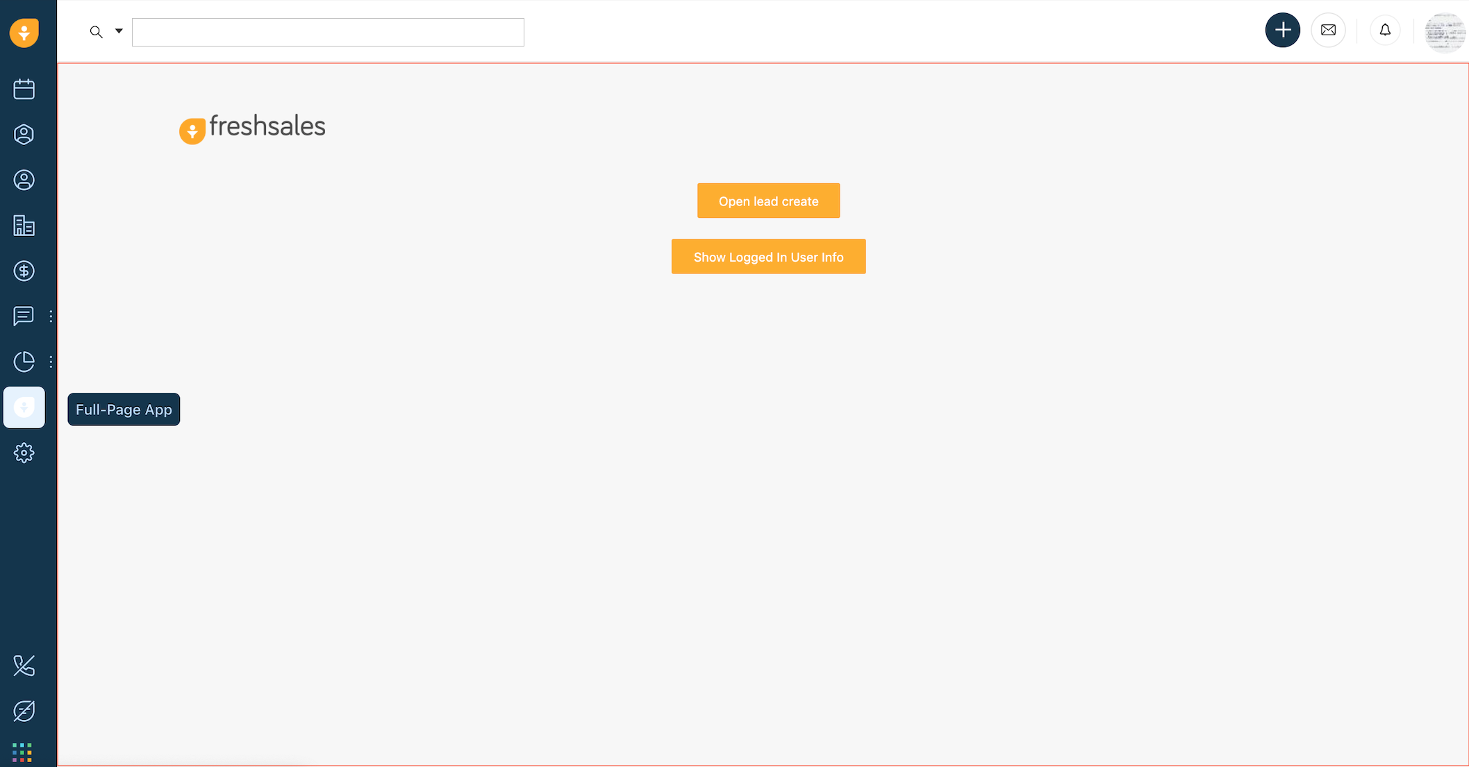 Image of full page app in Freshsales Classic
