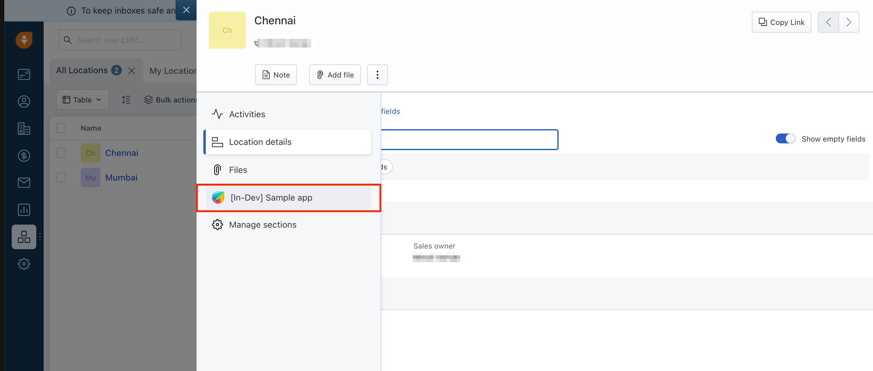 Image of app in the Custom Module page